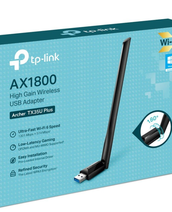TP-Link Archer TX35U Plus AX1800 High Gain Wireless USB Adapter, 1201 Mbps at 5 GHz + 574 Mbps at 2.4 GHz, 1× High Gain External Antenna, USB 3.0 FEA - Leader Electronics