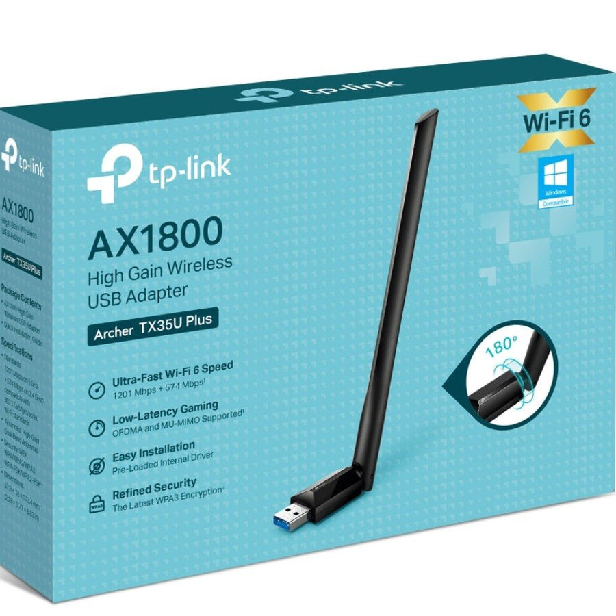 TP-Link Archer TX35U Plus AX1800 High Gain Wireless USB Adapter, 1201 Mbps at 5 GHz + 574 Mbps at 2.4 GHz, 1× High Gain External Antenna, USB 3.0 FEA - Leader Electronics