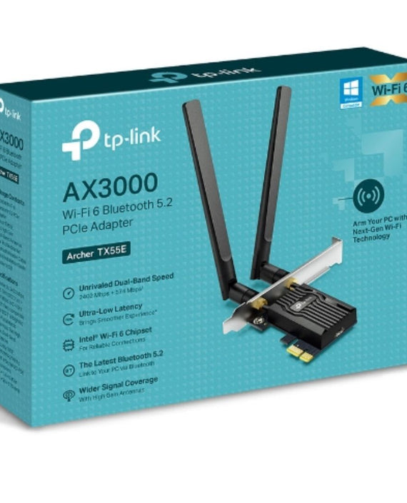 TP-Link Archer TX55E AX3000 Wi-Fi 6 Bluetooth 5.2 PCIe Adapter, 2402Mbps@5GHz, 574Mbps@2.4GHz - Leader Electronics