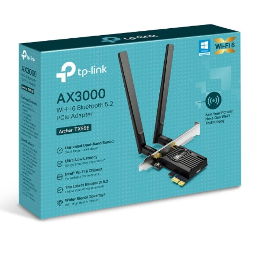 TP-Link Archer TX55E AX3000 Wi-Fi 6 Bluetooth 5.2 PCIe Adapter, 2402Mbps@5GHz, 574Mbps@2.4GHz - Leader Electronics
