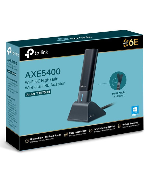 TP-Link Archer TXE70UH AXE5400 Wi-Fi 6E High Gain Wireless USB Adapter, WiFi 6E, Speeds up to 2402Mbps@6GHz, 2402Mbps@5GHz, 574Mbps@2.4GHz - Leader Electronics