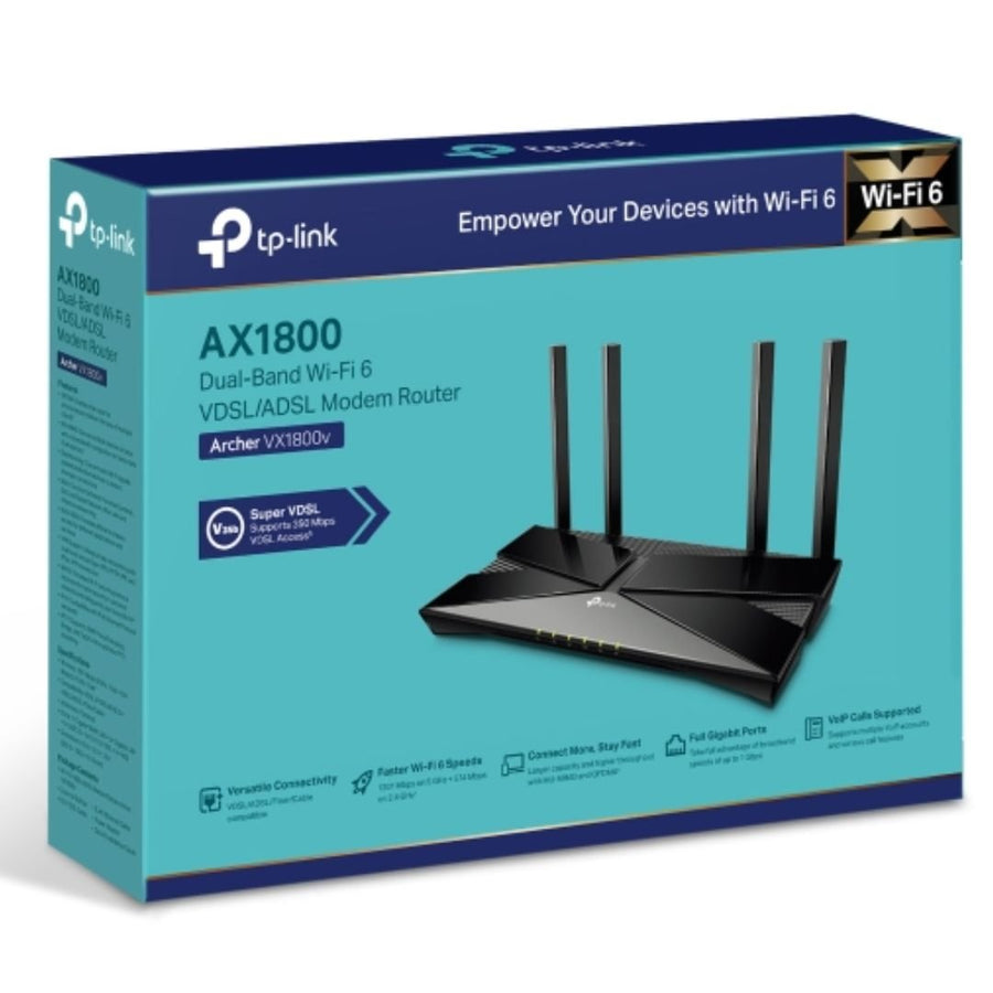 TP-Link Archer VX1800v AX1800 Dual-Band Wi-Fi 6 VDSL Modem Router With VoIP, 574 Mbps at 2.4 GHz + 1201 Mbps at 5 GHz - Leader Electronics