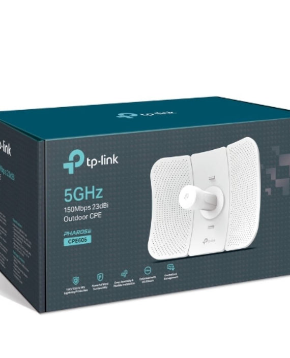 TP-Link CPE605 5GHz 150Mbps 23dBi Outdoor CPE High-gain Directional Cassegrain Antenna, Qualcomm, 23dBm, 2T2R, 23dBi Directional Antenna, 30+ km, 1 FE - Leader Electronics