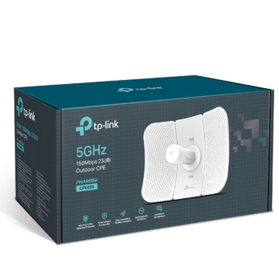 TP-Link CPE605 5GHz 150Mbps 23dBi Outdoor CPE High-gain Directional Cassegrain Antenna, Qualcomm, 23dBm, 2T2R, 23dBi Directional Antenna, 30+ km, 1 FE - Leader Electronics
