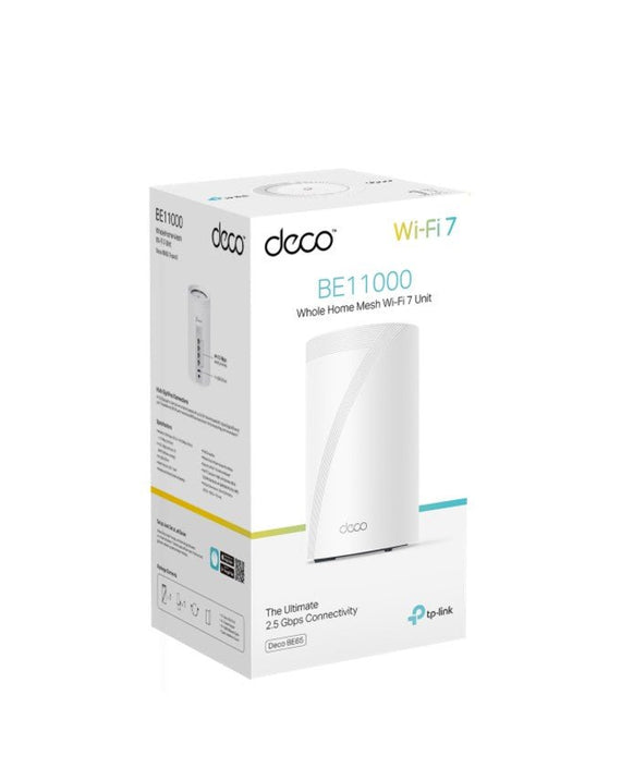 TP-Link Deco BE65 BE11000 Whole Home Mesh Wi-Fi 7 System (WIFI7), 574 Mbps at 2.4 GHz + 4320 Mbps at 5 GHz + 5760 Mbps at 6 GHz - Leader Electronics
