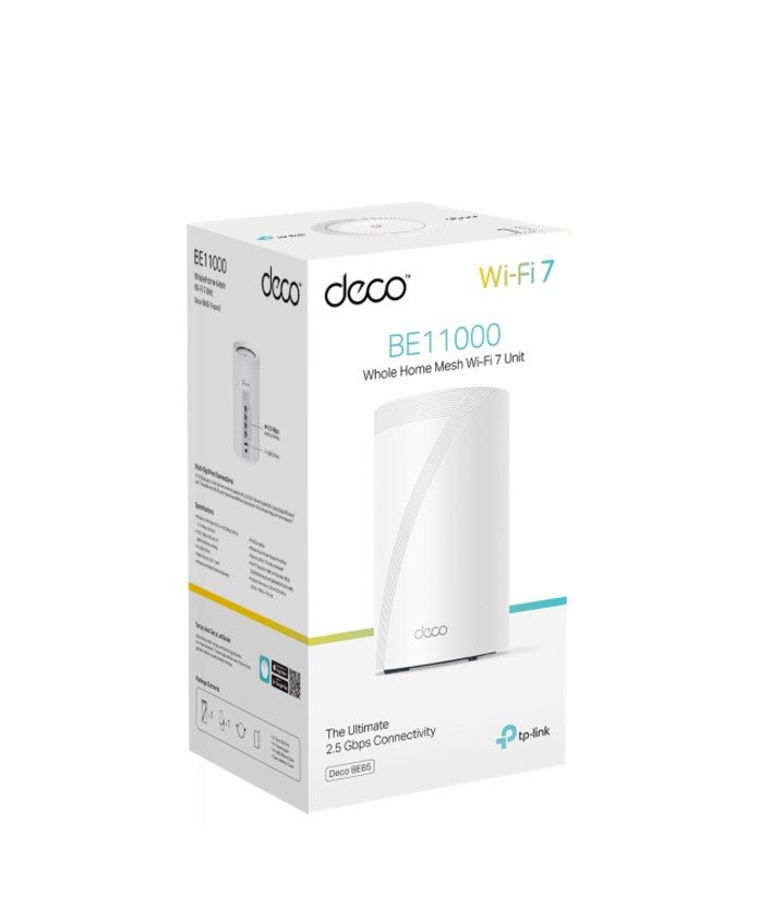 TP-Link Deco BE65 BE11000 Whole Home Mesh Wi-Fi 7 System (WIFI7), 574 Mbps at 2.4 GHz + 4320 Mbps at 5 GHz + 5760 Mbps at 6 GHz - Leader Electronics