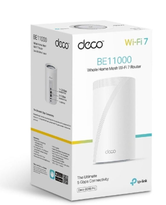 TP-Link Deco BE65 Pro(1-pack) BE11000 Whole Home Mesh WiFi 7 System , 688 Mbps at 2.4 GHz + 4320 Mbps at 5 GHz + 5760 Mbps at 6 GHz - Leader Electronics