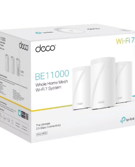 TP-Link Deco BE65(3-pack) BE11000 Whole Home Mesh Wi-Fi 7 System (WIFI7) , 574 Mbps at 2.4 GHz + 4320 Mbps at 5 GHz + 5760 Mbps at 6 GHz - Leader Electronics