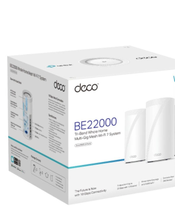 TP-Link Deco BE85(3-pack) BE22000 Tri-Band Whole Home Mesh Wi-Fi 7 System (WIFI7) 1376 Mbps at 2.4 GHz + 8640 Mbps at 5 GHz + 11520 Mbps at 6 GHz - Leader Electronics