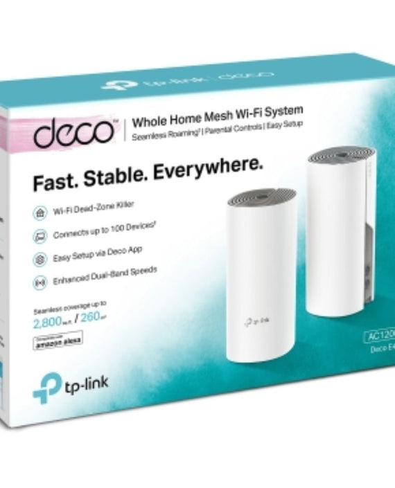 TP-Link Deco E4(2-pack) AC1200 Whole Home Mesh WiFi System~ 260sqm. Over 100 Devices Parental Controls - Leader Electronics