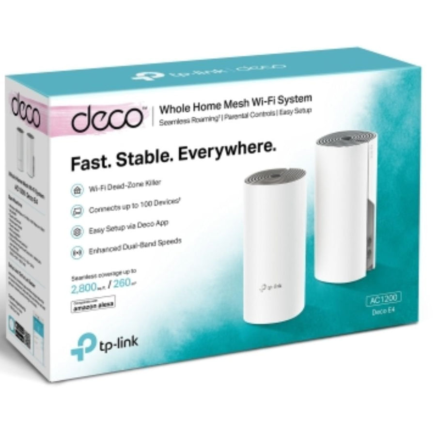 TP-Link Deco E4(2-pack) AC1200 Whole Home Mesh WiFi System~ 260sqm. Over 100 Devices Parental Controls - Leader Electronics