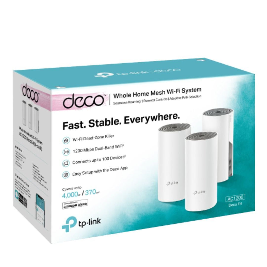TP-Link Deco E4(3-pack) AC1200 Whole Home Mesh Wi-Fi System, ~370sqm Coverage - Leader Electronics
