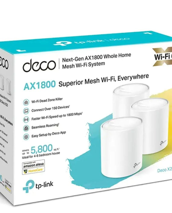 TP-Link Deco X20(3-pack) AX1800 Whole Home Mesh Wi-Fi System, Up To 530 sqm Coverage, WIFI6, 1201Mbps @ 5Ghz, 574Mbps @ 2.4 GHz OFDMA, MU-MIMO (WIFI6) - Leader Electronics