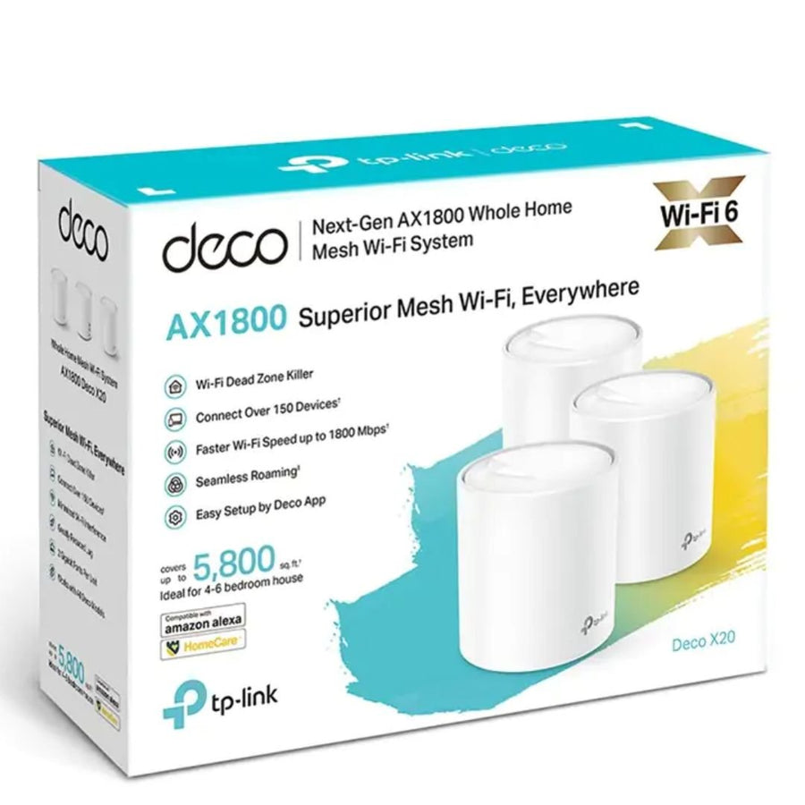 TP-Link Deco X20(3-pack) AX1800 Whole Home Mesh Wi-Fi System, Up To 530 sqm Coverage, WIFI6, 1201Mbps @ 5Ghz, 574Mbps @ 2.4 GHz OFDMA, MU-MIMO (WIFI6) - Leader Electronics