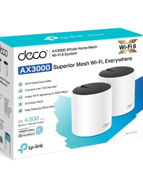 TP-Link Deco X55(2-pack) AX3000 Whole Home Mesh WiFi 6 Router, Dual-Band with Smart Antennas, MU-MIMO, HomeShield Security - Leader Electronics