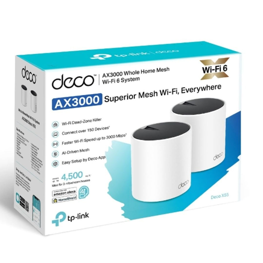 TP-Link Deco X55(2-pack) AX3000 Whole Home Mesh WiFi 6 Router, Dual-Band with Smart Antennas, MU-MIMO, HomeShield Security - Leader Electronics