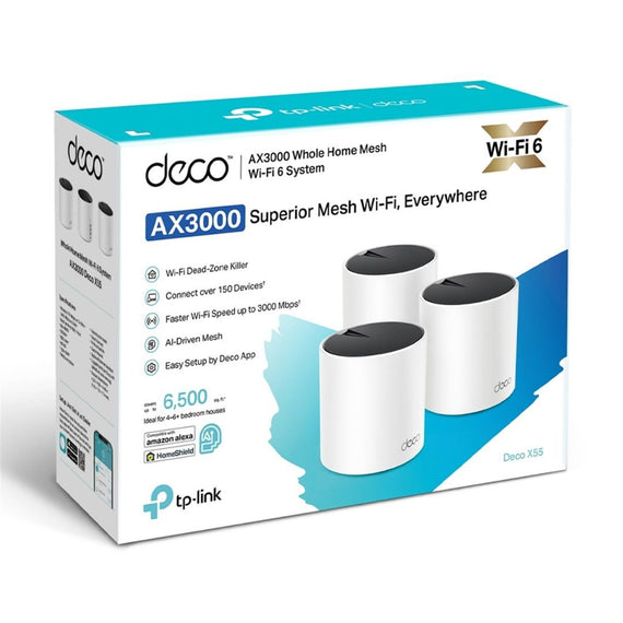 TP-Link Deco X55(3-pack) AX3000 Whole Home Mesh WiFi 6 Router, Dual-Band with Smart Antennas, MU-MIMO, HomeShield Security - Leader Electronics