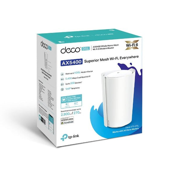 TP-Link Deco X73-DSL AX5400 VDSL Whole Home Mesh Wi-Fi 6 System, 270sqm Coverage For 1-3 Bedroom Houses, Dual-Band, OFDMA, MU-MIMO, Beamforming - Leader Electronics