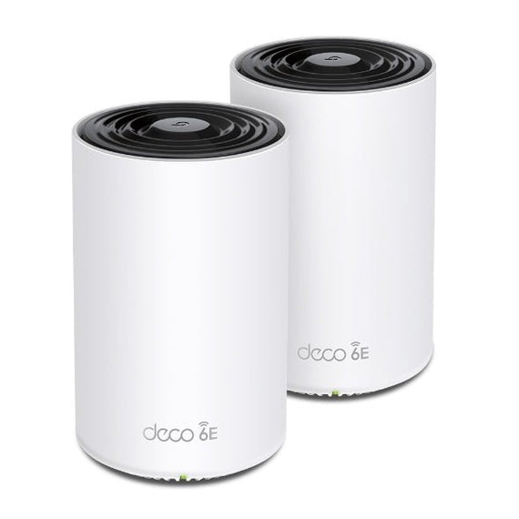 TP-Link Deco XE75 Pro(2-pack)) AXE5400 Tri-Band Mesh Wi-Fi 6E System, 574 Mbps at 2.4 GHz + 2402 Mbps at 5 GHz + 2402 Mbps at 6 GHz - Leader Electronics