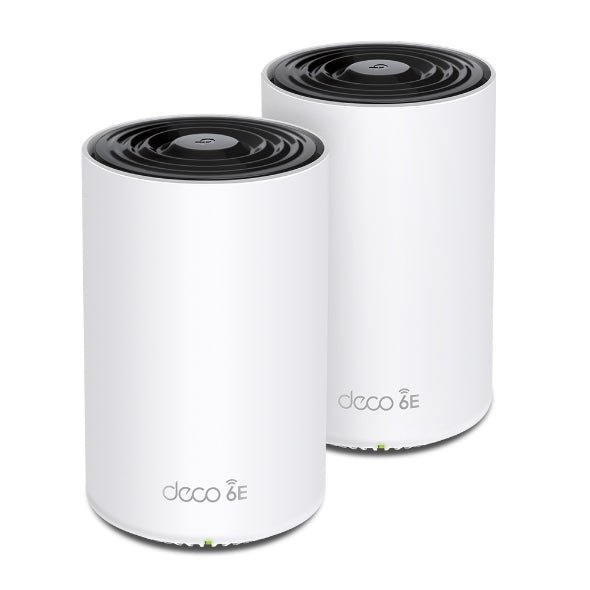 TP-Link Deco XE75 Pro(2-pack)) AXE5400 Tri-Band Mesh Wi-Fi 6E System, 574 Mbps at 2.4 GHz + 2402 Mbps at 5 GHz + 2402 Mbps at 6 GHz - Leader Electronics
