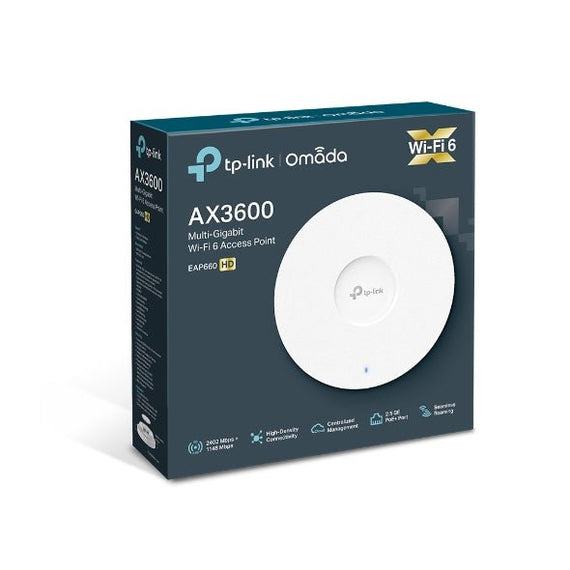 TP-Link EAP660 HD Omada AX3600 Wireless Dual Band Multi-Gigabit Ceiling Mount Access Point, 2402Mbps @ 5GHz POE+, SNMP, MU-MIMO, QoS, Mountable - Leader Electronics