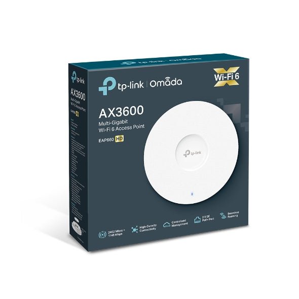 TP-Link EAP660 HD Omada AX3600 Wireless Dual Band Multi-Gigabit Ceiling Mount Access Point, 2402Mbps @ 5GHz POE+, SNMP, MU-MIMO, QoS, Mountable - Leader Electronics