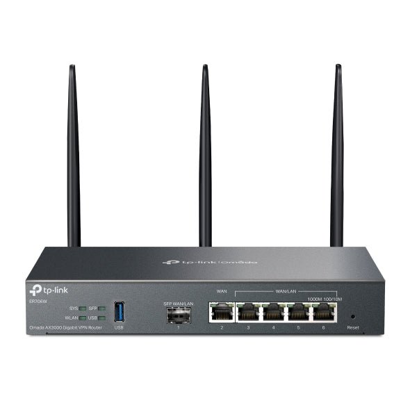 TP-Link ER706W Omada AX3000 Gigabit VPN Router, 6 Gigabit Ports (5 RJ45+1 SFP), Omada Mesh, IPSec, SSL, Wireguard, PPTP, L2TP VPN - Leader Electronics