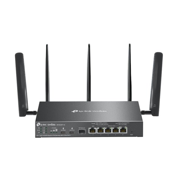 TP-Link ER706WP-4G Omada 4G+ Cat6 AX3000 Gigabit VPN Gateway with 4-Port PoE+, 574Mbps at 2.4 GHz + 2402 Mbps at 5 GHz (HE160) Wi-Fi Speed, 300 Mbps D - Leader Electronics