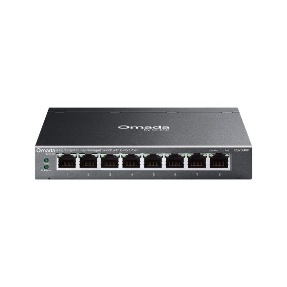 TP-Link ES208GP Omada 8-Port Gigabit Easy Managed Switch with 8-Port PoE+, 8× Gigabit PoE+ Ports , 802.3at/af, 64 W PoE Power, Desktop Steel Case an - Leader Electronics