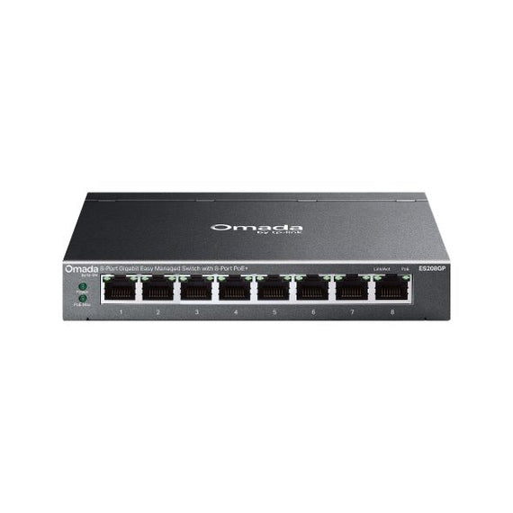 TP-Link ES208GP Omada 8-Port Gigabit Easy Managed Switch with 8-Port PoE+, 8× Gigabit PoE+ Ports , 802.3at/af, 64 W PoE Power, Desktop Steel Case an - Leader Electronics