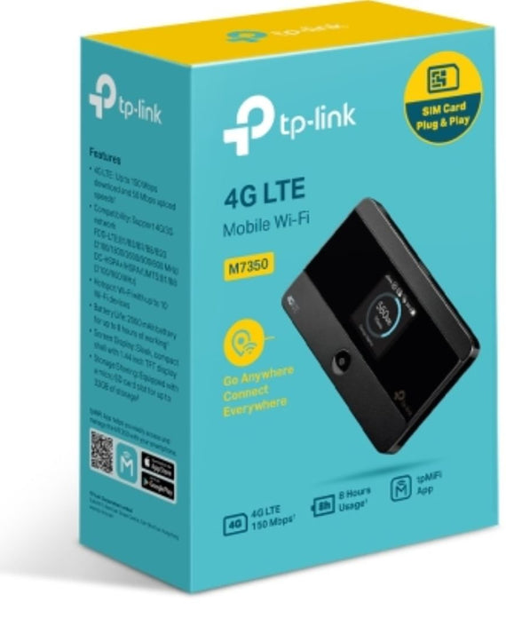TP-Link M7350 4G-LTE Mobile Wi-Fi 150Mbps DL 50Mbps UL 4G SIM Card + microSD Slot 2000mAh 8hrs Rechargeable Battery for 10 Devices iOS/Android App - Leader Electronics