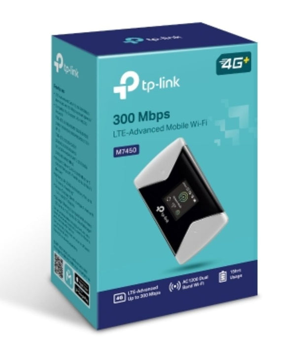 TP-Link M7450 4G-LTE Mobile Wi-Fi 300Mbps DL 50Mbps UL 4G SIM Card + microSD Slot 3000mAh 15hrs Rechargeable Battery for 32 Devices iOS/Android App - Leader Electronics