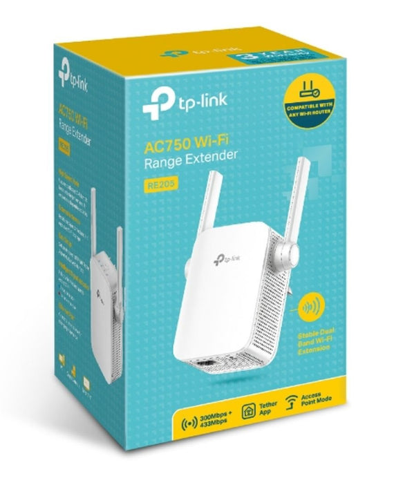 TP-Link RE205 AC750 Wi-Fi Range Extender, Dual Band: 2.4GHz @ 300Mbps, 5GHz @ 433Mbps. - Leader Electronics