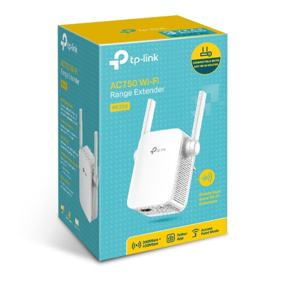 TP-Link RE205 AC750 Wi-Fi Range Extender, Dual Band: 2.4GHz @ 300Mbps, 5GHz @ 433Mbps. - Leader Electronics