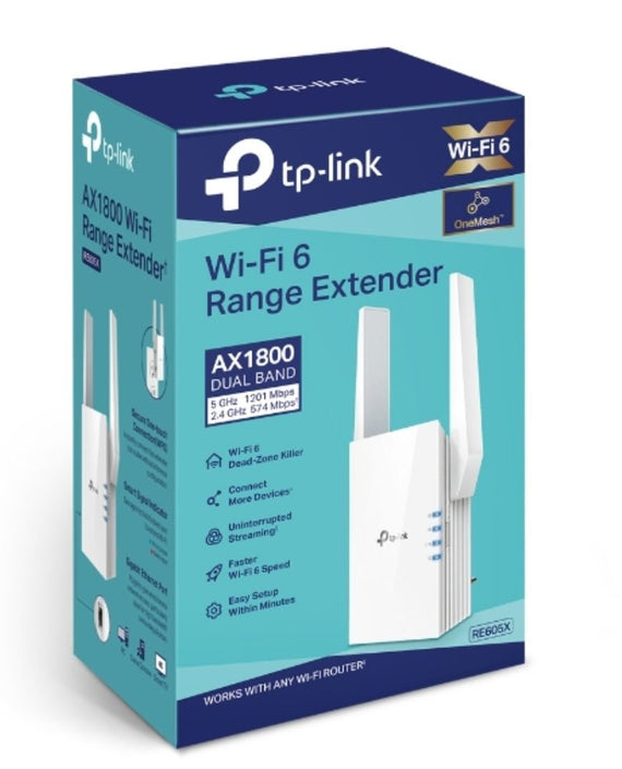 TP-Link RE605X AX1800 Wi-Fi Range Extender 574Mbps@2.4GHz 1201Mbps@5GHz 1x1GBps WPS 2xAntenna 2x2 MI-MIMO Dual Band Access Point - Leader Electronics