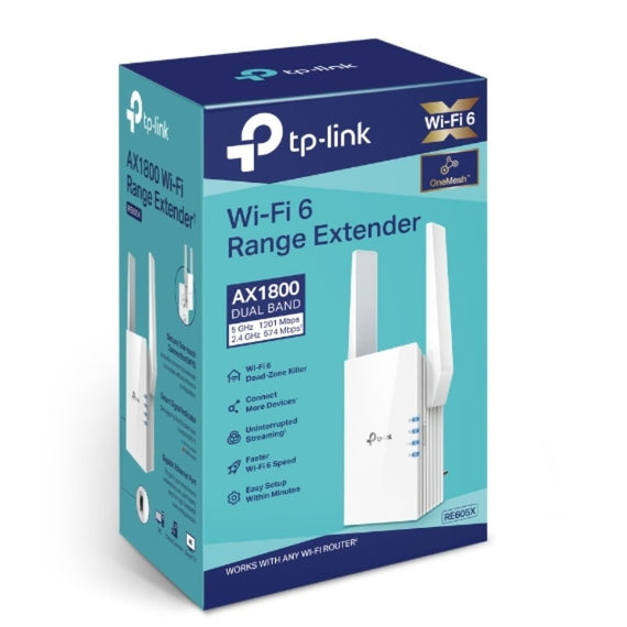 TP-Link RE605X AX1800 Wi-Fi Range Extender 574Mbps@2.4GHz 1201Mbps@5GHz 1x1GBps WPS 2xAntenna 2x2 MI-MIMO Dual Band Access Point - Leader Electronics