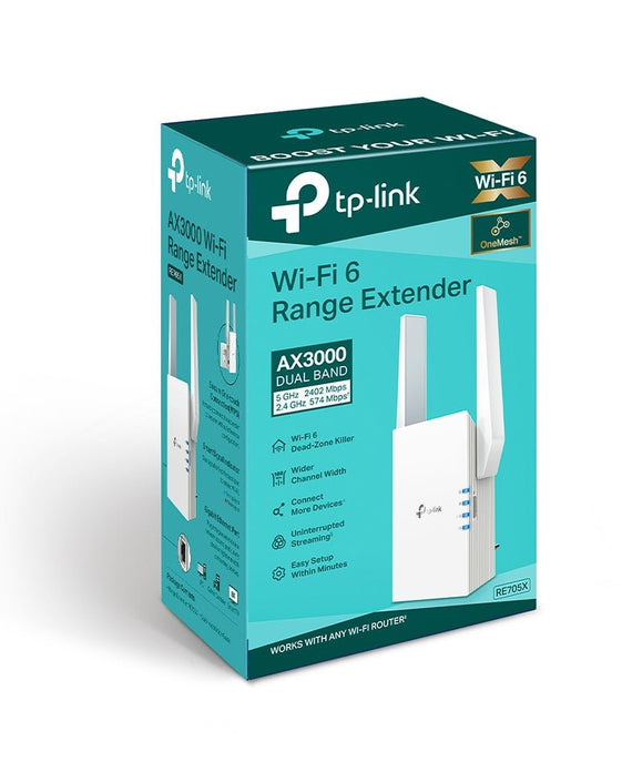 TP-Link RE705X AX3000 Mesh WiFi 6 Extender 574Mbps@2.4GHz 2402Mbps@5GHz, 1x Gigabit Ethernet Port, 2x External Antennas - Leader Electronics