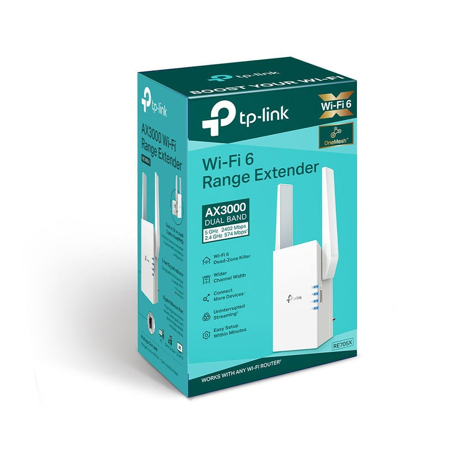 TP-Link RE705X AX3000 Mesh WiFi 6 Extender 574Mbps@2.4GHz 2402Mbps@5GHz, 1x Gigabit Ethernet Port, 2x External Antennas - Leader Electronics