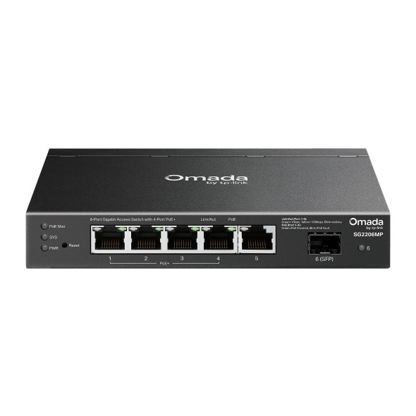 TP-Link SG2206MP Omada Access 6-Port Gigabit Switch with 4-Port PoE+ - Leader Electronics