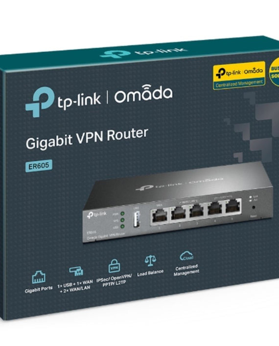 TP-Link TL-ER605 (TL-R605) SafeStream Gigabit Multi-WAN VPN Router PPPoE 1 WAN 3 Changeable WAN/LAN Ports 10BASE-T, Centralised Cloud, Omada - Leader Electronics