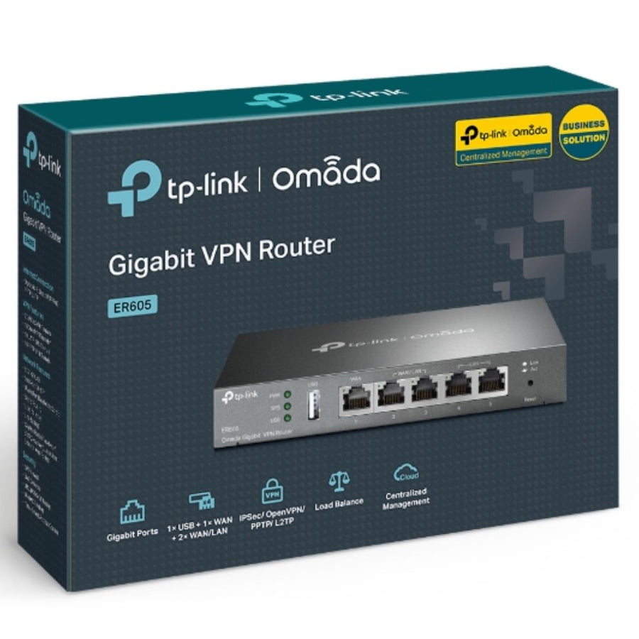 TP-Link TL-ER605 (TL-R605) SafeStream Gigabit Multi-WAN VPN Router PPPoE 1 WAN 3 Changeable WAN/LAN Ports 10BASE-T, Centralised Cloud, Omada - Leader Electronics