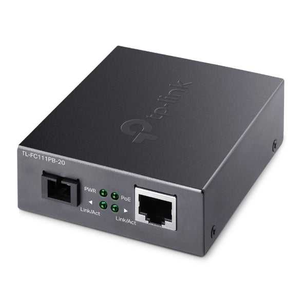 TP-Link TL-FC111PB-20 10/100Mbps WDM Media Converter with 1-Port PoE - IEEE 802.3u, 20KM, 1310 nm TX, 1550 nm RX - Leader Electronics
