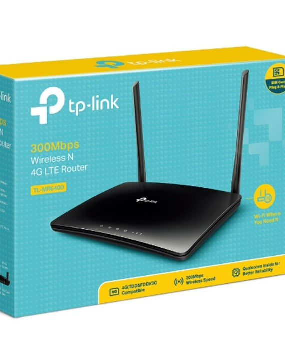 TP-Link TL-MR6400 N300 Wireless N 3G/4G-LTE Router 2.4GHz (300Mbps) 802.11bgn 3x100Mbps LAN 1x 100Mbps 4G SIM Slot, Band5&Band28 - Leader Electronics