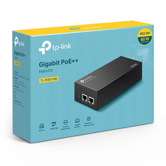 TP-Link TL-POE170S Omada PoE++ Injector, 2 Gigabit Ports, 802.3af/at/bt, Integrated Power Supply, Wall Mountable, Plug & Play - Leader Electronics