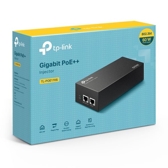 TP-Link TL-POE170S Omada PoE++ Injector, 2 Gigabit Ports, 802.3af/at/bt, Integrated Power Supply, Wall Mountable, Plug & Play - Leader Electronics