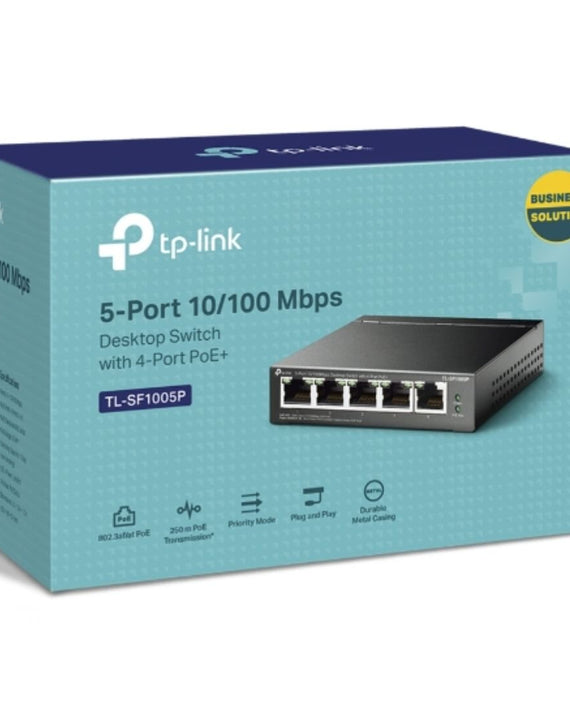 TP-Link TL-SF1005P 5-Port 10/100Mbps Desktop Switch with 4-Port PoE 67W IEEE 802.3af compliant 1Gbps Switching - Leader Electronics