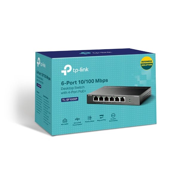 TP-Link TL-SF1006P 6-Port 10/100Mbps Desktop Switch with 4-Port PoE+, Up To 67W For all PoE Ports, Up To 30W Each PoE Port - Leader Electronics
