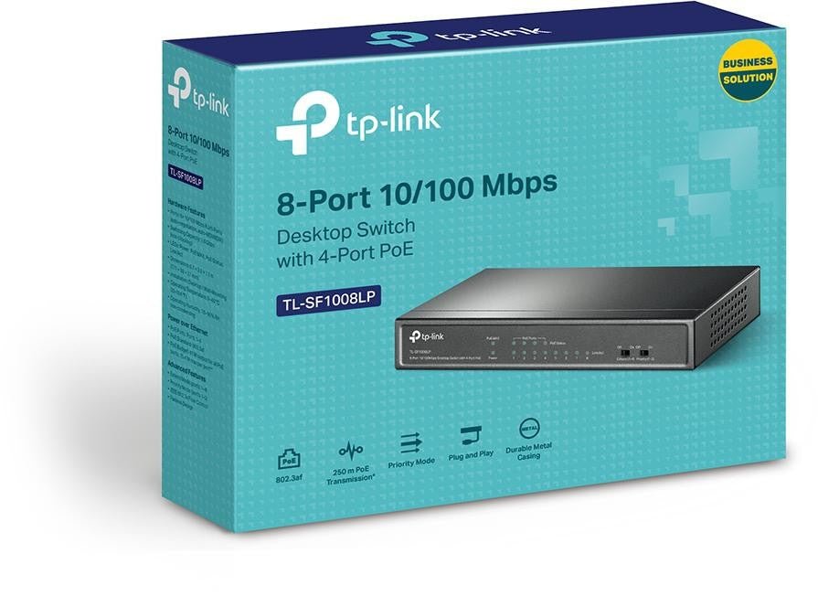 TP-Link TL-SF1008LP 8-Port 10/100Mbps Desktop Switch with 4-Port PoE, Up To 41W For all PoE Ports - Leader Electronics