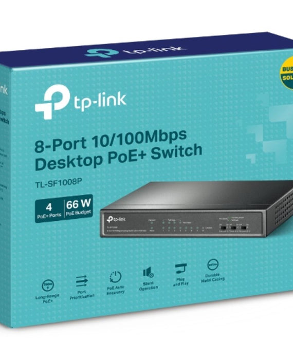 TP-Link TL-SF1008P 8-Port 10/100Mbps Desktop Unmanaged Switch 4-Port PoE 57W IEEE 802.3af, Fanless - Leader Electronics