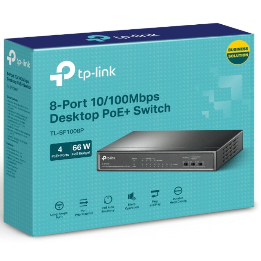 TP-Link TL-SF1008P 8-Port 10/100Mbps Desktop Unmanaged Switch 4-Port PoE 57W IEEE 802.3af, Fanless - Leader Electronics